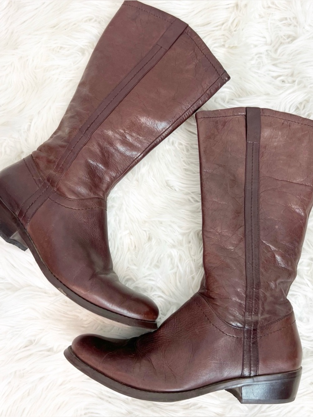 BIVIEL BROWN LEATHER 9.75” SHAFT AIDE ZIP BOOTS WOMENS SZ 38.5/ 7.5-8 US